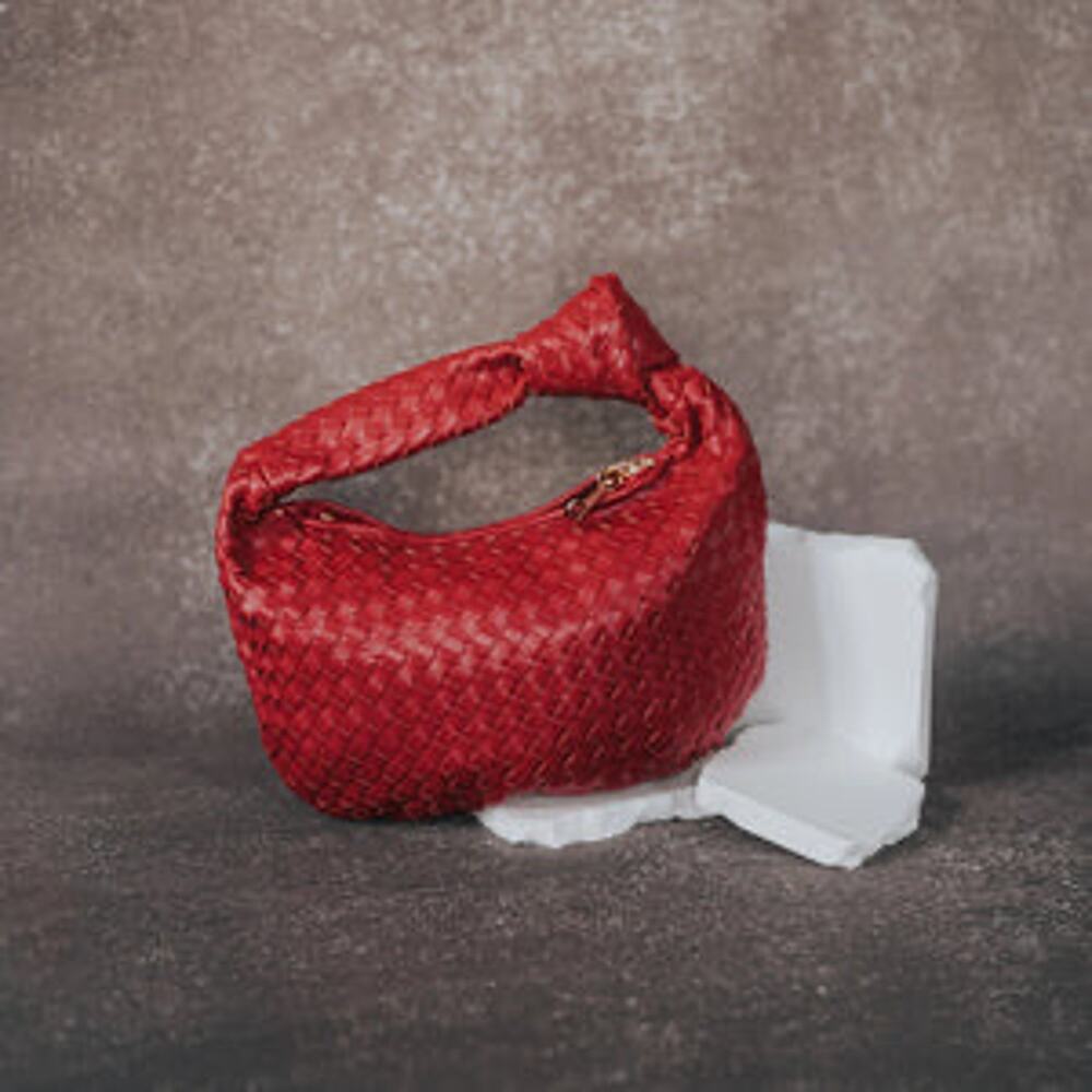 NEW Melie Bianco Drew Red Woven Vegan Leather Hobo Bag Top Handle Y2K Minimalist - Picture 4 of 8